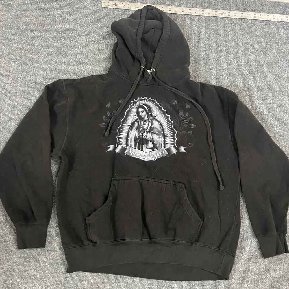 Smart Blanks Hoodie Mens Size XL Black Virgin Mary Nuestra Reyna Graphic